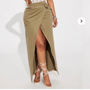 Fashion Nova Olive Wrap Around Maxi Skirt